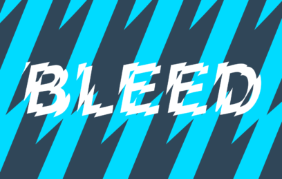 Bleed 2020 - Arts House - Warped white text that says "BLEED" on a blue and grey patterned background