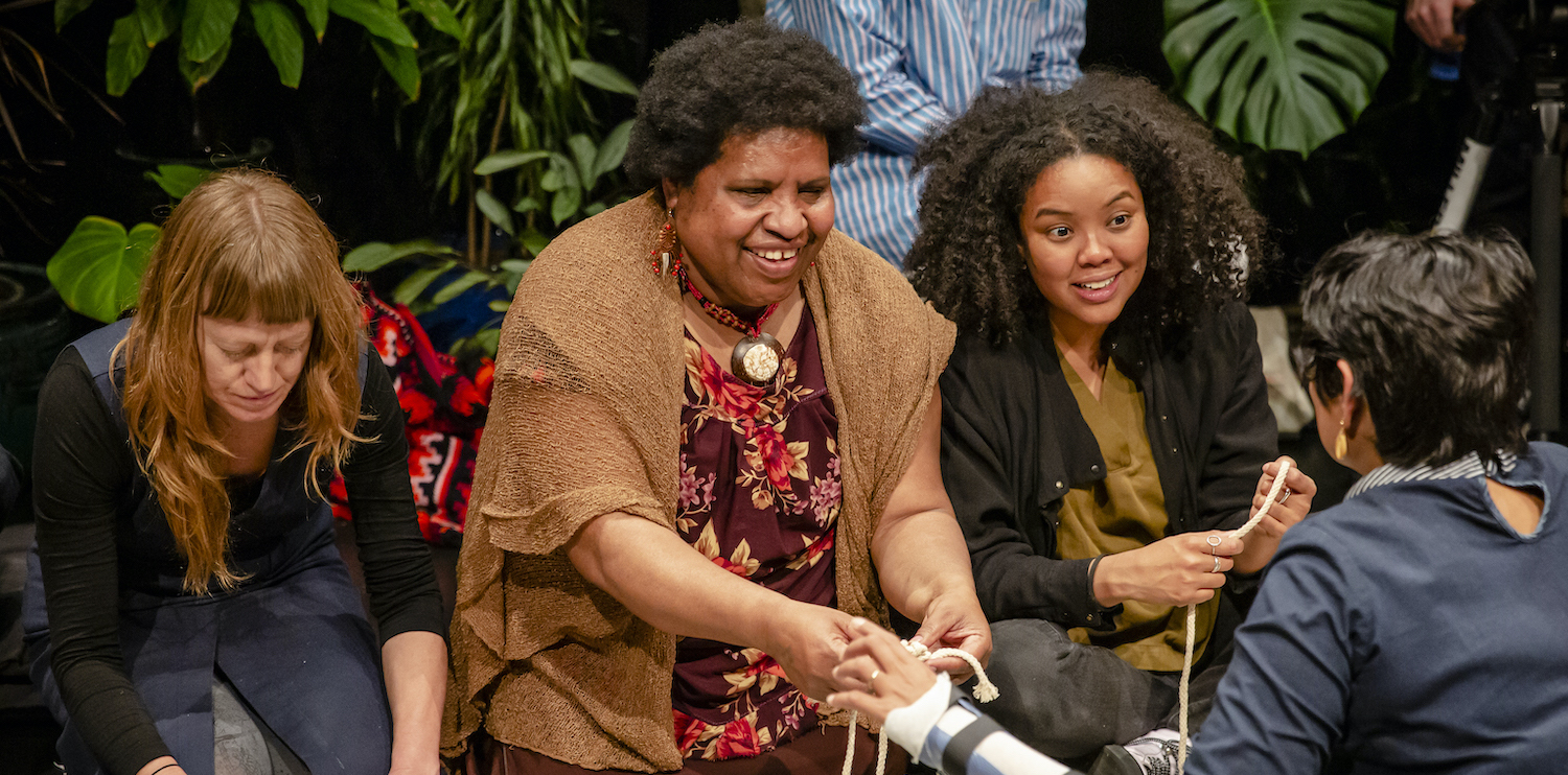 Re-remembering Community - David Pledger - Portage: Shelter Weaving Workshop by Jen Rae with Master Weaver Vicki Kinai (pictured), Refuge 2019: Displacement, Photo by Bryony Jackson.