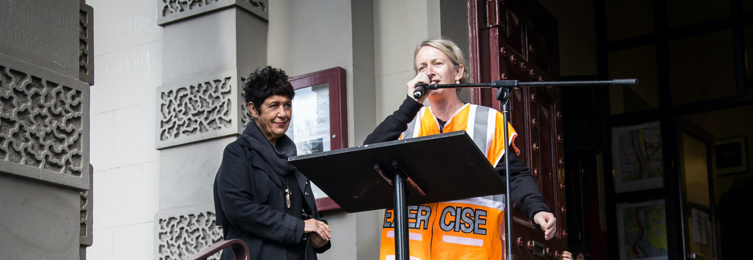 Introduction from an IntermediaryBoon Wurrung Elder N’arweet Carolyn Briggs and Angharad Wynne-Jones during Refuge 2016: Flood welcome, Photo by Bryony Jackson.